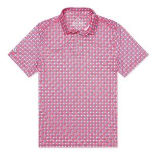 Burlebo Short Sleeve Performance Golf Polo American Flag Print Large Patriotic